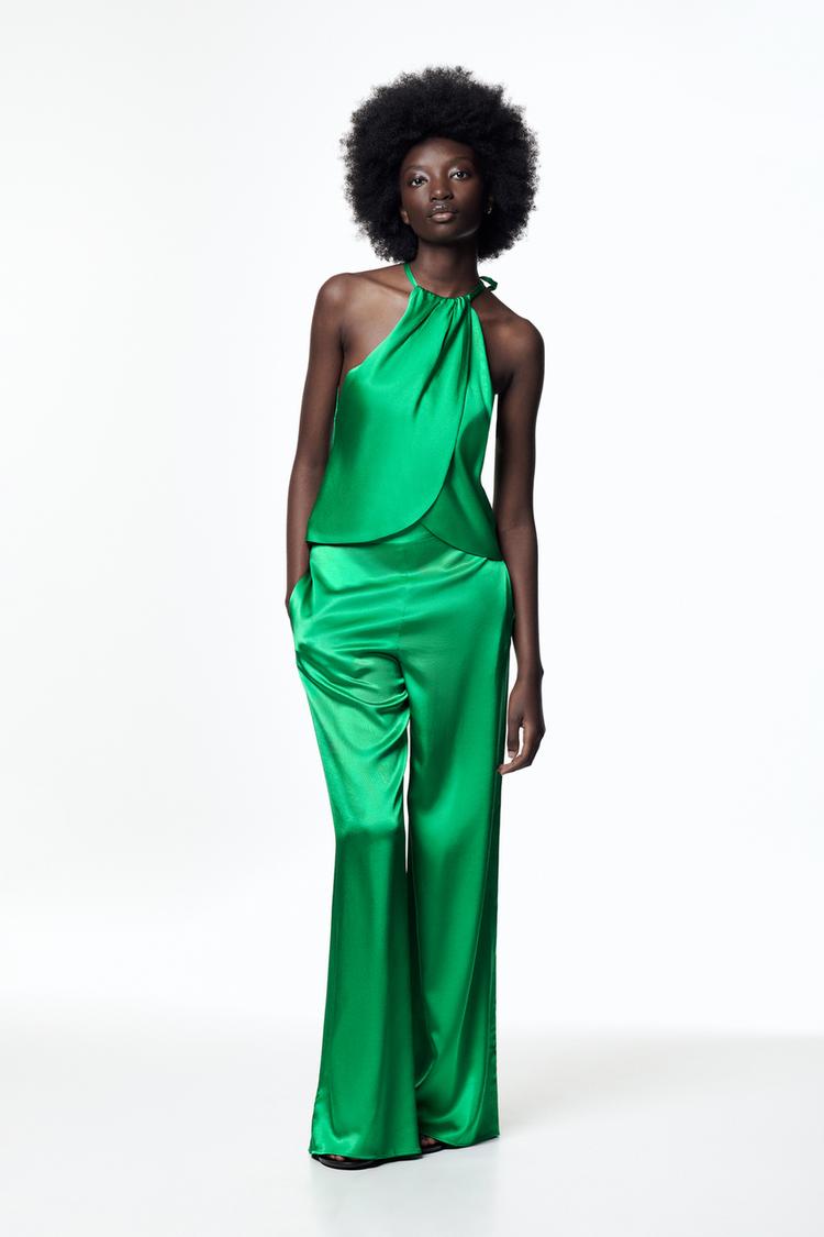 Green satin top zara on sale